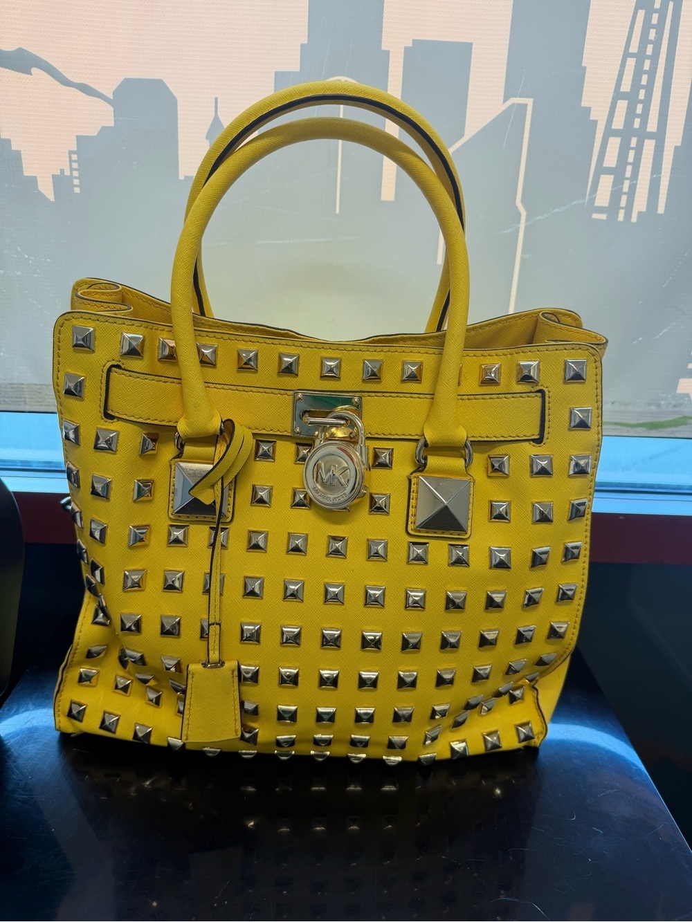 Michael Kors Yellow Pyramid-Stud Tote